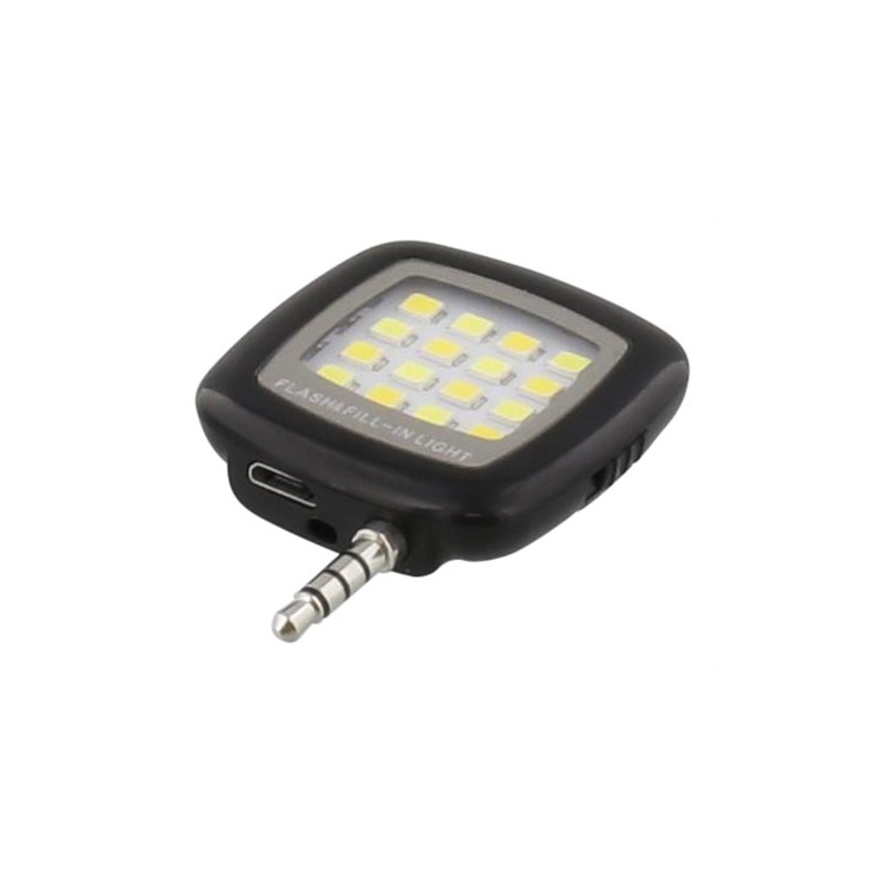 Selfiestick & foto - Streetz Selfie LED blitz til smartphones, 3,5 mm
