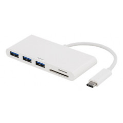 USB-C-hub med 3 USB 3.1-porte og hukommelseskortlæser