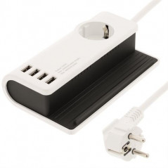 USB-laddstation med fyra USB-portar och eluttag