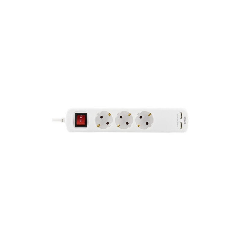 Samledåse - Fordeler med 3 udtag og 2 USB-porte (5 m kabel)