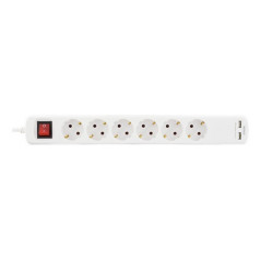 Fordeler med 6 udtag og 2 USB-porte (1.5 m kabel)