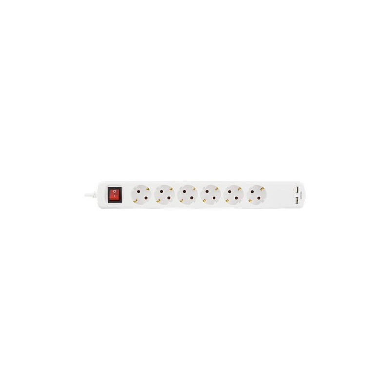 Samledåse - Fordeler med 6 udtag og 2 USB-porte (5 m kabel)