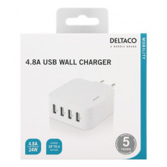 Opladere og kabler - Strømforsyning til usb-ladere 4.8A, 4xUSB