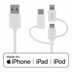 Opladningskabel 3-i-1 med USB-C og Lightning