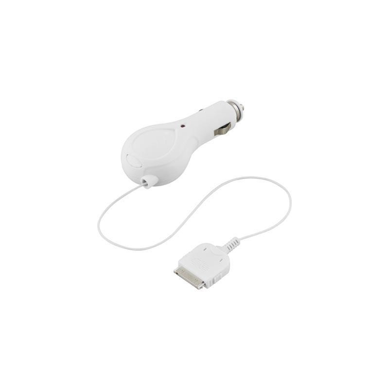Ciggladdare till iPAD/iPhone/iPod, utdragbar kabel, 1m, vit Opladere og kabler - Bil oplader til Apple